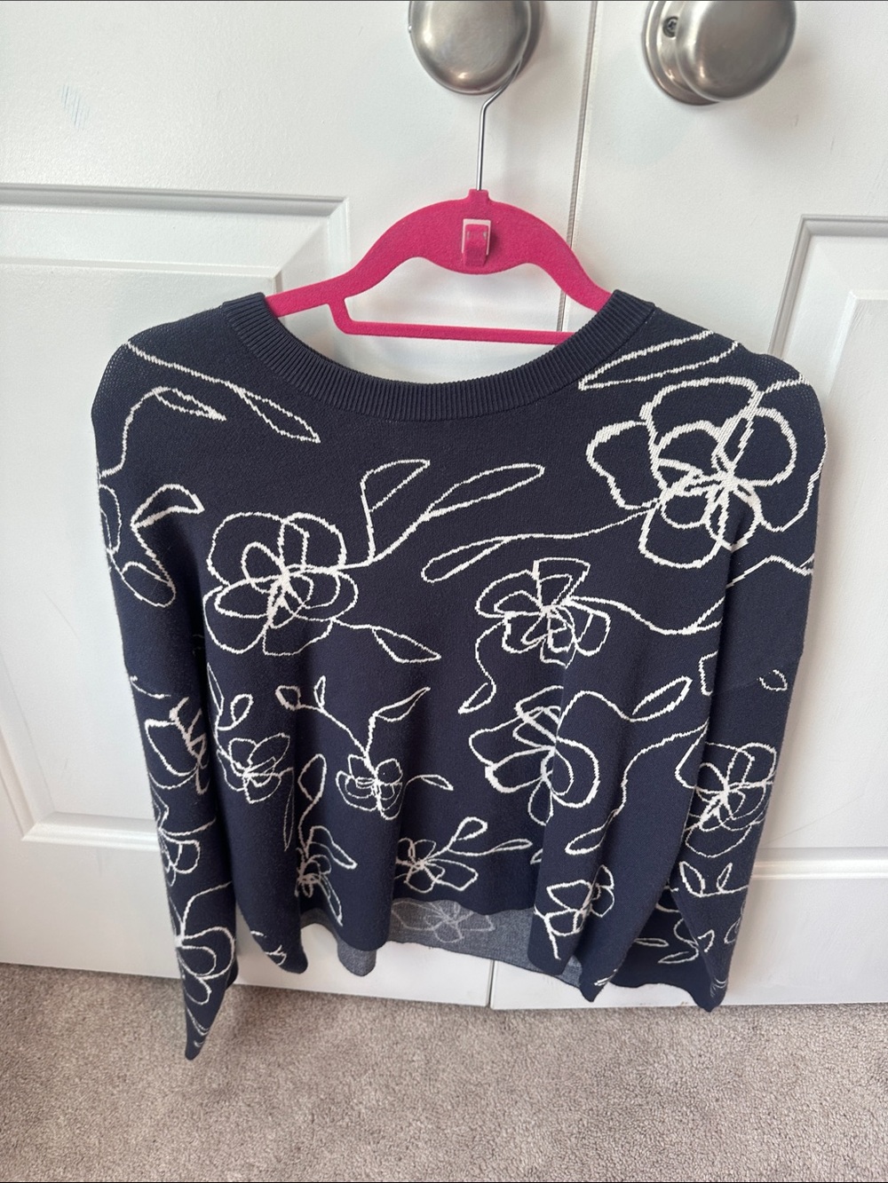 a new day Navy Crew Neck Sweater with Cream Floral Line Pattern